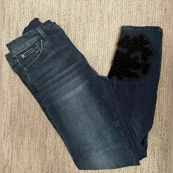 SEVEN 7 FOR ALL MANKIND SIZE 29 B(AIR) DENIM HIGH WAIST SKINNY JEANS WITH VELVET - Picture 1 of 13